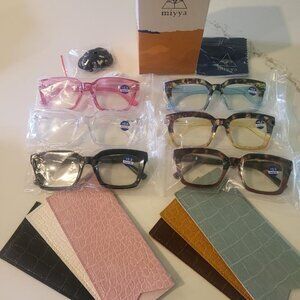 BRAND NEW 6 pr. Blue Light Blocking Glasses w/ Cases and Lens Cleaning Clothes